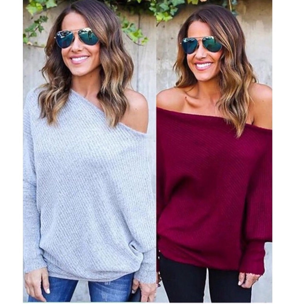 NWOT Sexy One Shoulder Batwing Knit Loose Sweater